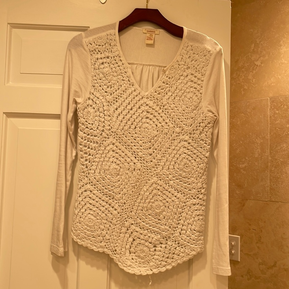 SUNDANCE White Crocheted Long-sleeve Top XS EUC